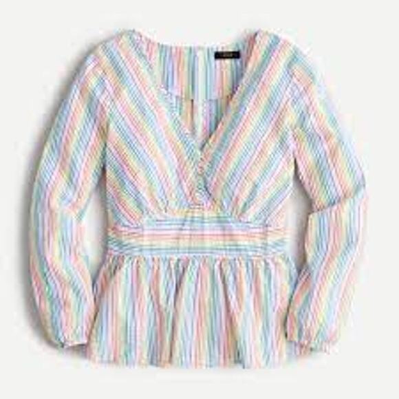 J. Crew Tops - J Crew Rainbow Seersucker Blouse Size 0